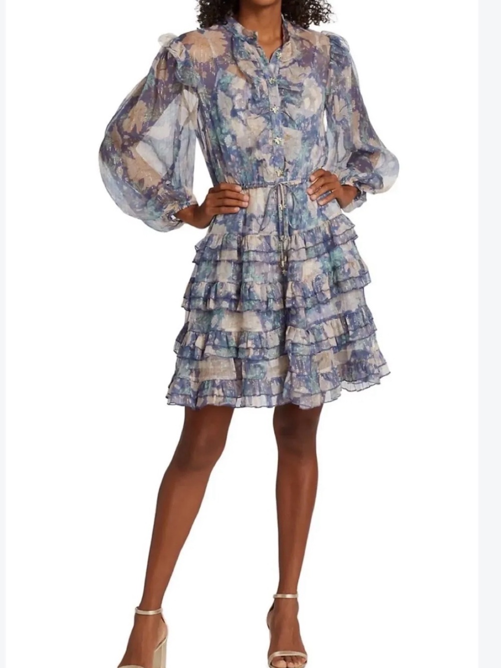 Zimmermann Cosmic Mini Scallop Dress in Mist Floral (zimmermann size 1)